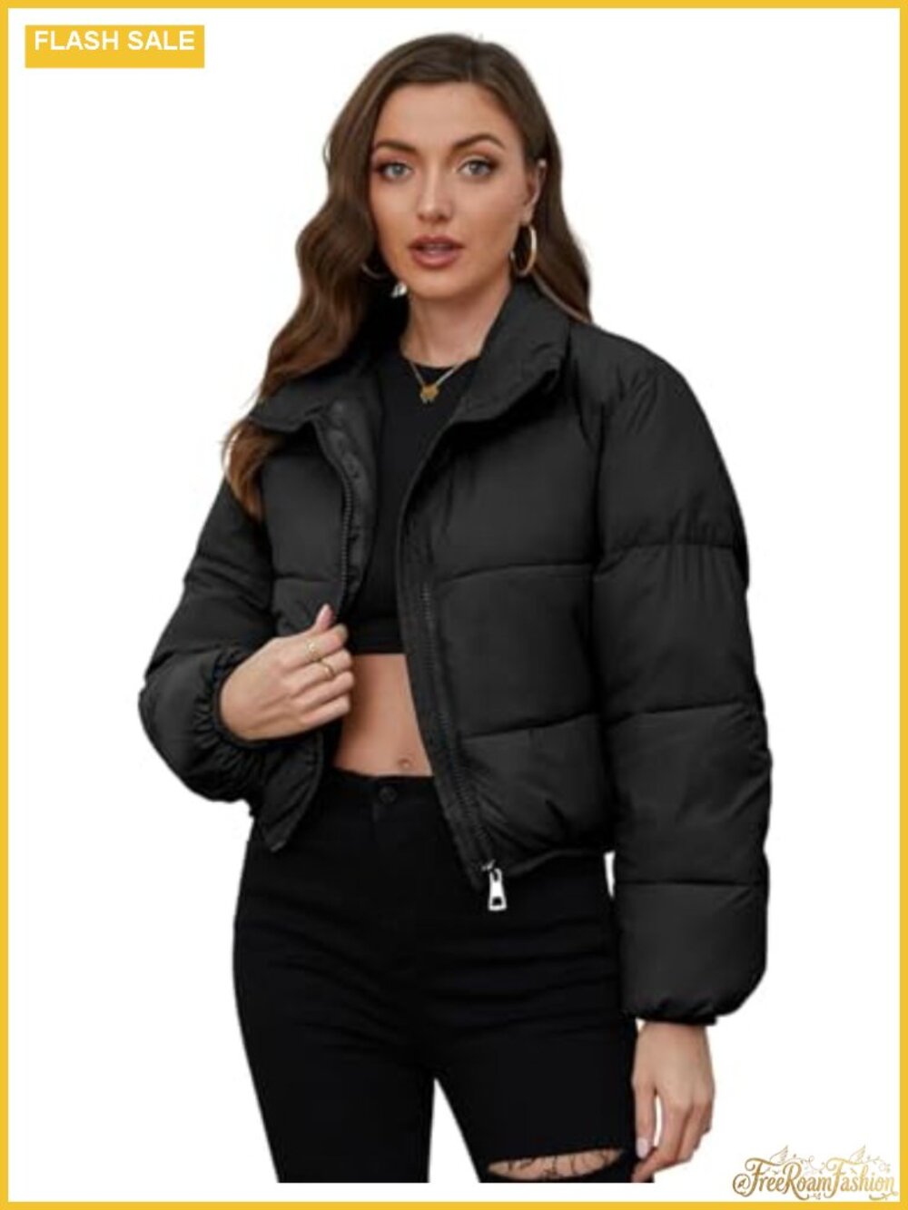Women's Cropped Quilted Puffer Jacket Short Lightweight Winter Coat